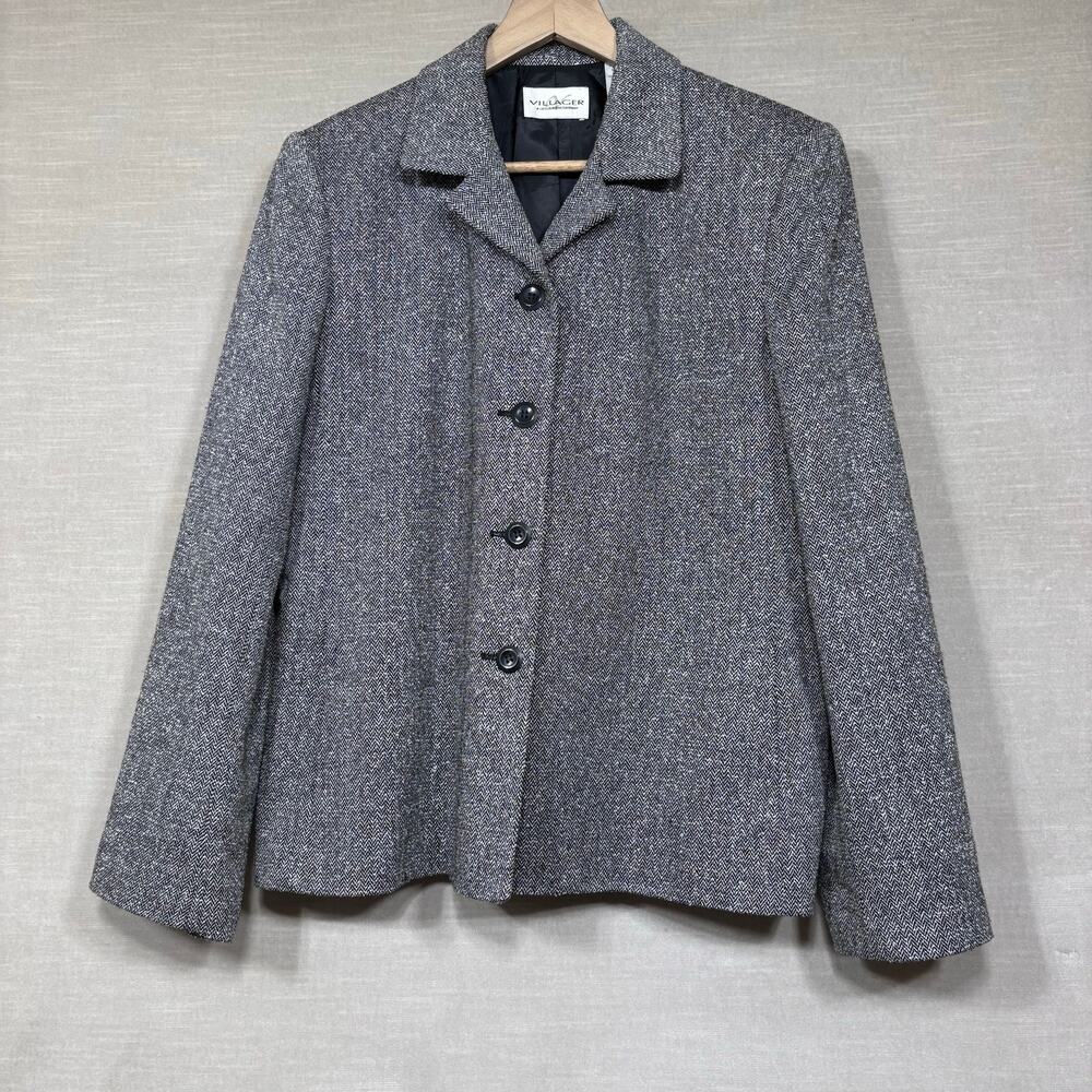 Villager Liz Claiborne Womens Blazer‎ Sz 12 Gray Classic Career Chic Minimalist